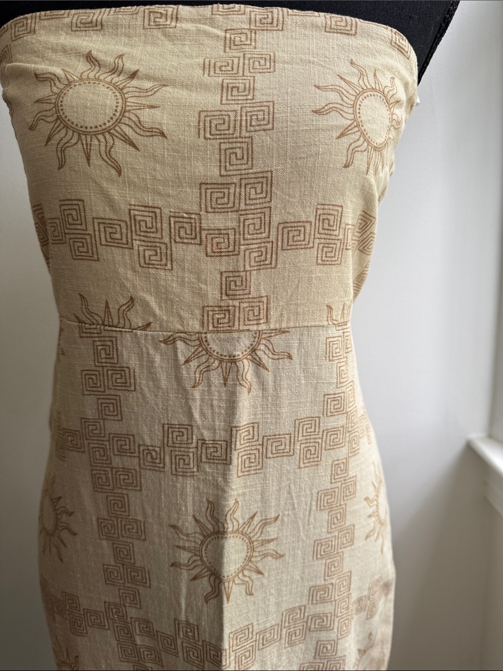Sun-Print Strapless Summer Dress in Beige - Picture 2 of 16